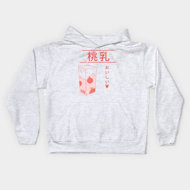 Kawaii Japanese Peach Milk Kids Hoodie by Moshi Moshi Designs